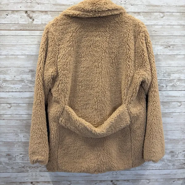Altar'd State Womens L Coat Faux Fur Tan Beige Double Breasted Teddy Bear Fur - Image 5
