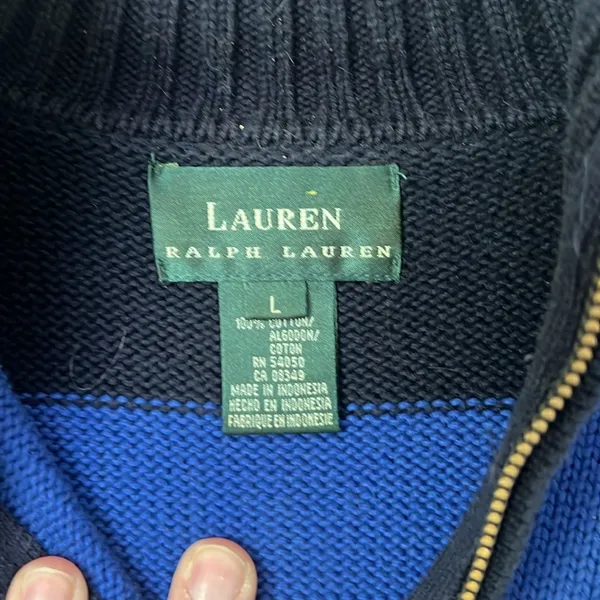 Ralph Lauren Royal Blue Navy Stripe Pullover Cotton Sweater nautical Sz Large ♟️ - Image 5