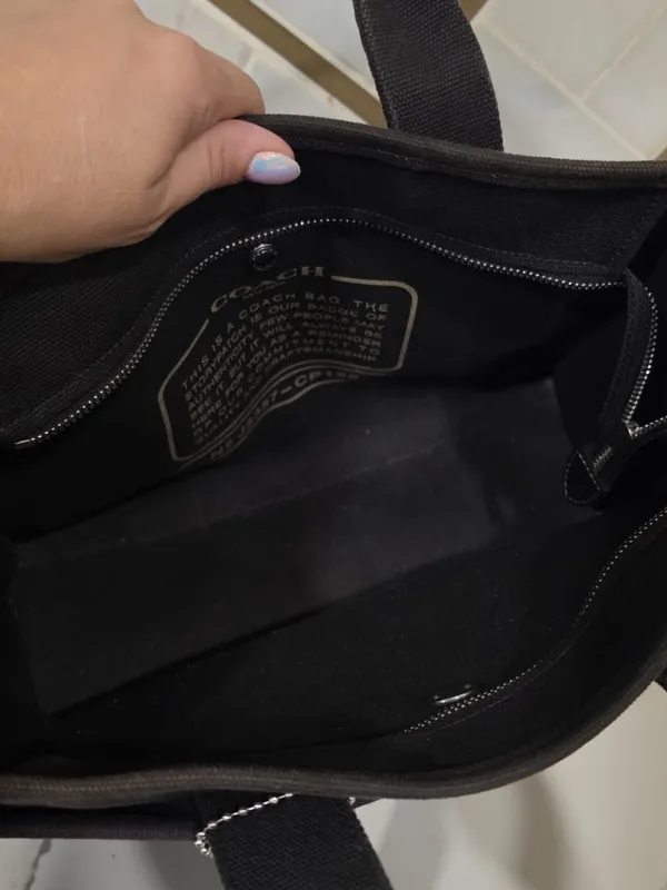 Coach Black Canvas Tote Bag With Gold Logo Spacious Interior Snap Closure Faded - Image 5