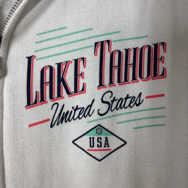 Lake Tahoe White Zip Up Hoodie Womens Large Graphic Full Zip Sweatshirt - Image 2