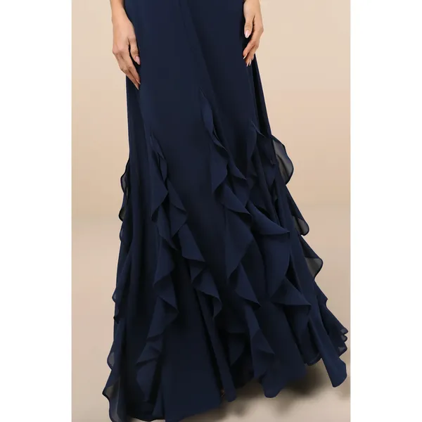 Lulus Alorna Dark Navy Sleeveless Ruffled Maxi Dress Formal Chiffon XS NWT - Image 3