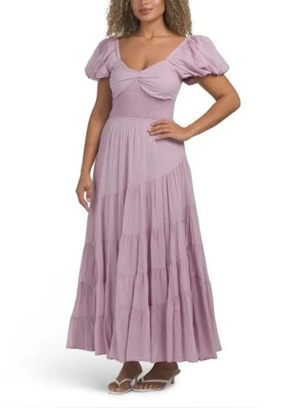 Free People Sundrenched Short Sleeve Maxi Dress in Dawn Pink XS - Image 5