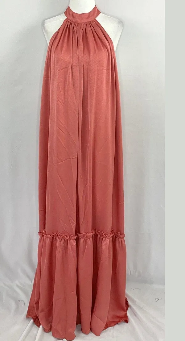 New One One Six Open Back High Neck Sleeveless Tiered Maxi Dress Clay Size Large - Image 19