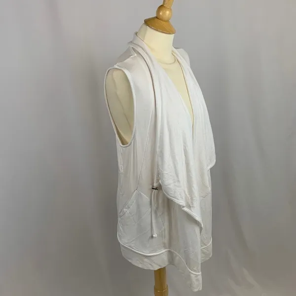 ATHLETA Women's‎ White Sleeveless Cardigan Size Small Drape Front Athleisure - Image 5