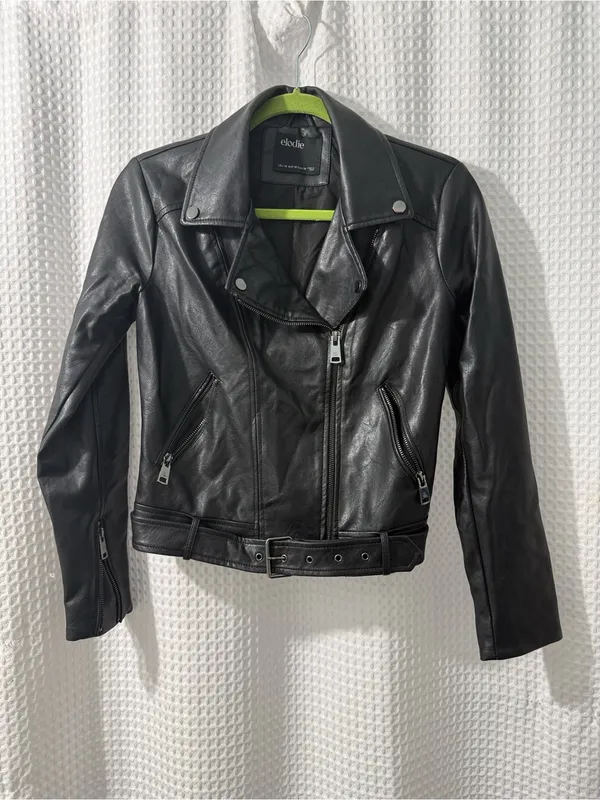 Elodie Women’s Black Faux Leather Moto Biker Jacket Women's Zip Front Size XS - Image 3