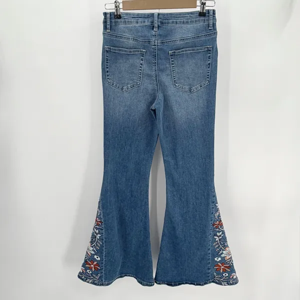 Altar’d State Jeans Womens 26 Blue Denim Flare Embroidered Floral Boho - Image 3