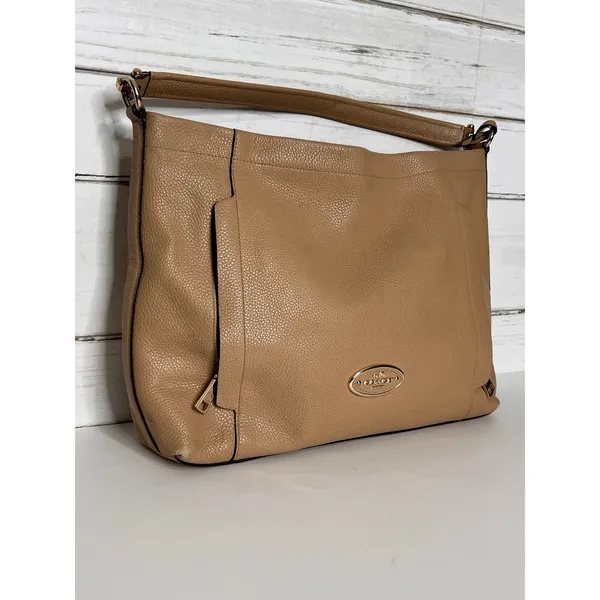 Coach Pebbled Leather Scout Hobo Shoulder Bag Tan Beige Gold Tone Hardware - Image 11
