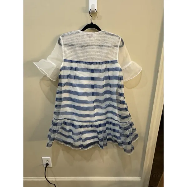 STAUD Florence Dress in Painted‎ Stripe Size XS Blue White Ethereal Flaw - Image 9