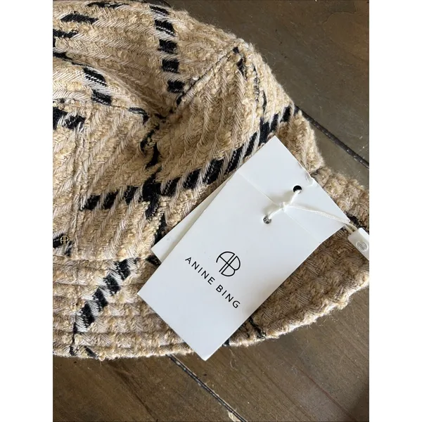 Anine Bing Cleo Bucket Hat Womens Size‎ M/L Tan Black Plaid Tweed Wool Blend - Image 3