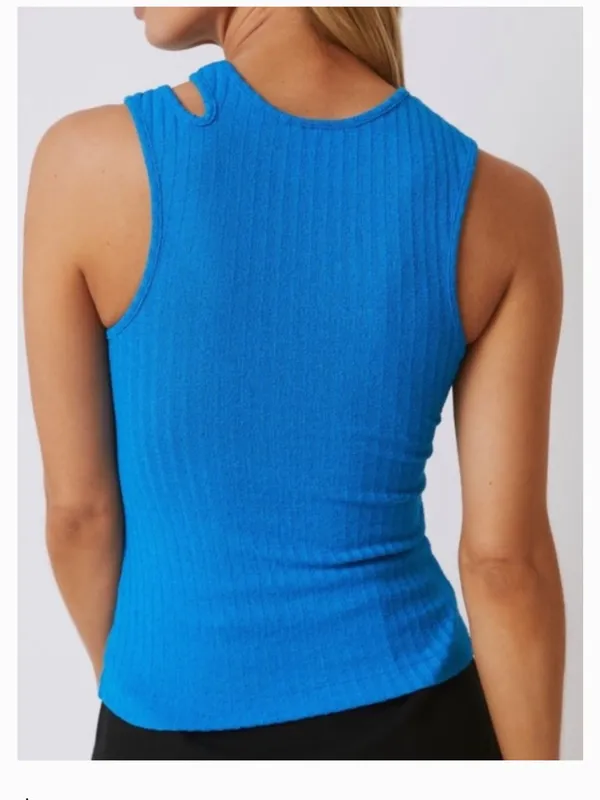 Maeve Anthropologie Blue Asymmetrical Ribbed Tank Top XS‎ NWT - Image 2