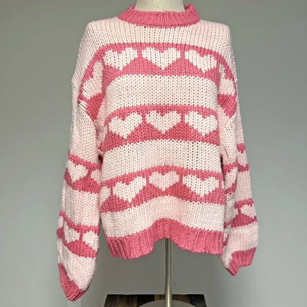 BaeVely Heart Knit Sweater Pink Size M - Image 4