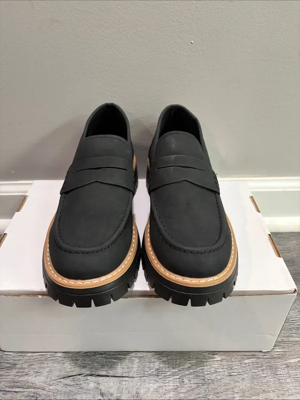 Black Suede-Like Lug Sole Penny Loafers EU 38 New in Box - Image 7