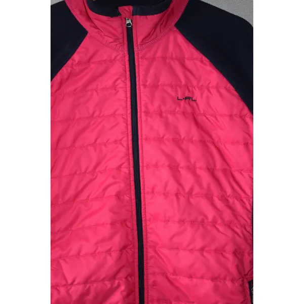 Lauren Ralph Lauren Active Jacket Womens XL Pink Navy Hybrid Quilted Fleece Zip - Image 2