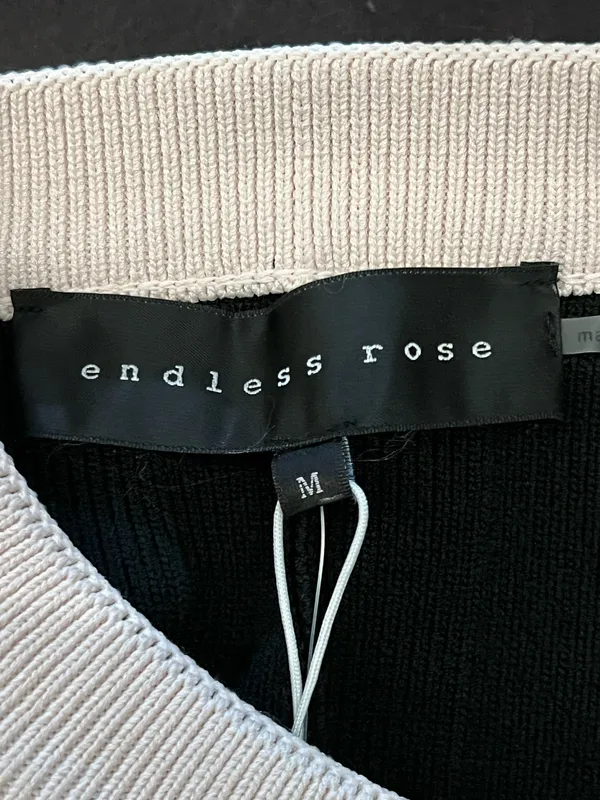 Endless Rose Dress Womens Medium Black Cream Contrast Knit Sweater Mini Gold - Image 8