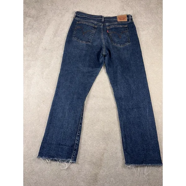 levis womens wedgie straight jeans‎ dark wash raw hem fray 32 - Image 7