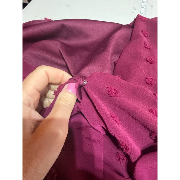Baltic Born Paisley Dress Women 2XL Burgundy Swiss Dot Long Sleeve Romantic Midi - Image 9