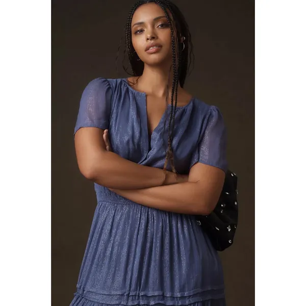 Anthropologie The Somerset Maxi Dress Lurex Edition Medium Plum Dust Shimmer - Image 6