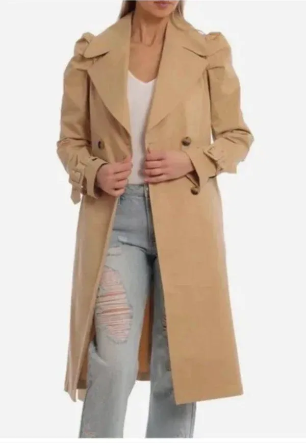 NWOT AVEC LES FILLES Puff Sleeve Belted Trench Coat Tan Camel - Image 6