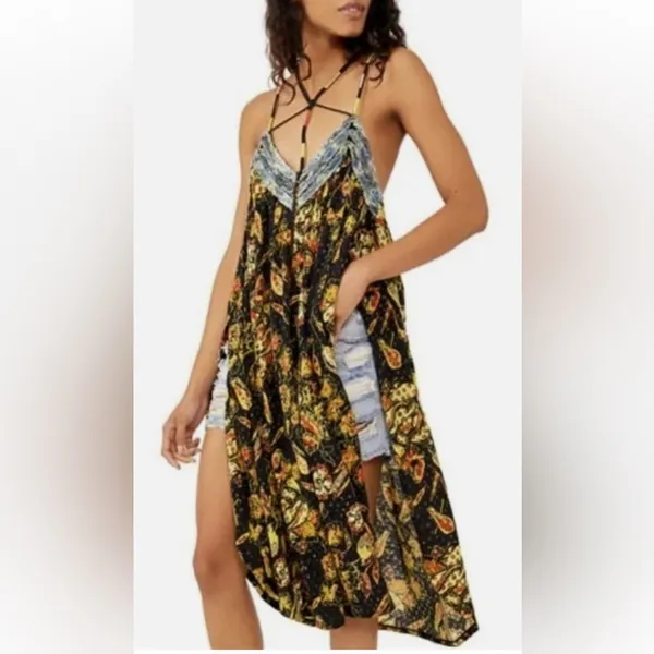Free People Bohemian Garden Party Cotton Blend Knit Dress In Black Combo S L G#3 - Image 3