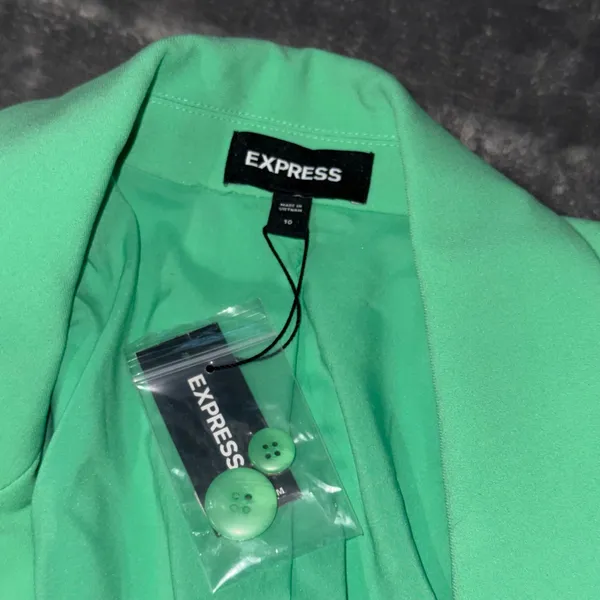 Express Double Breasted Blazer Women 10 Bright Green Longline Career Chic - Image 7