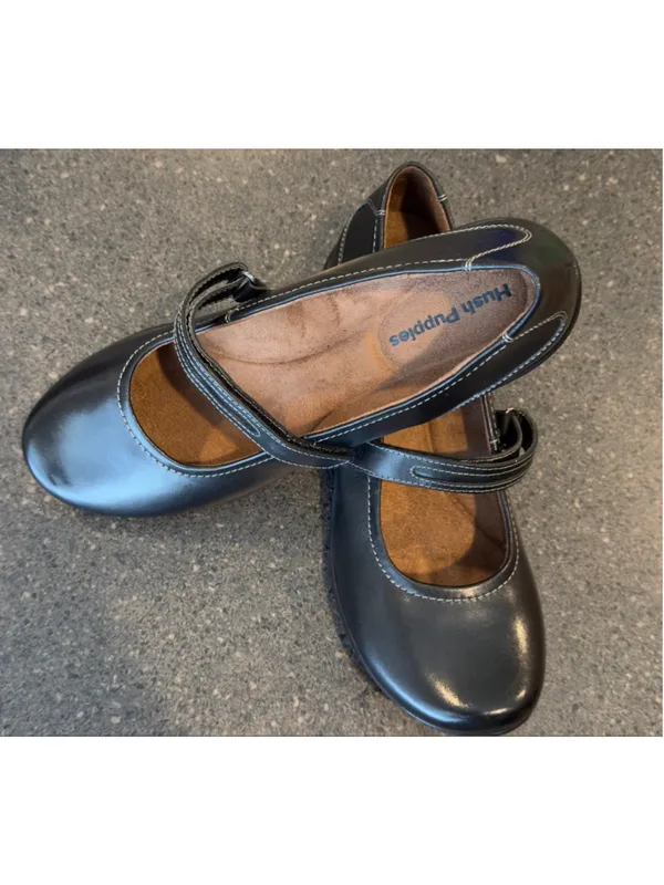 Hush Puppies Black Mary Jane Flats 9.5 with White Stitching - Image 9
