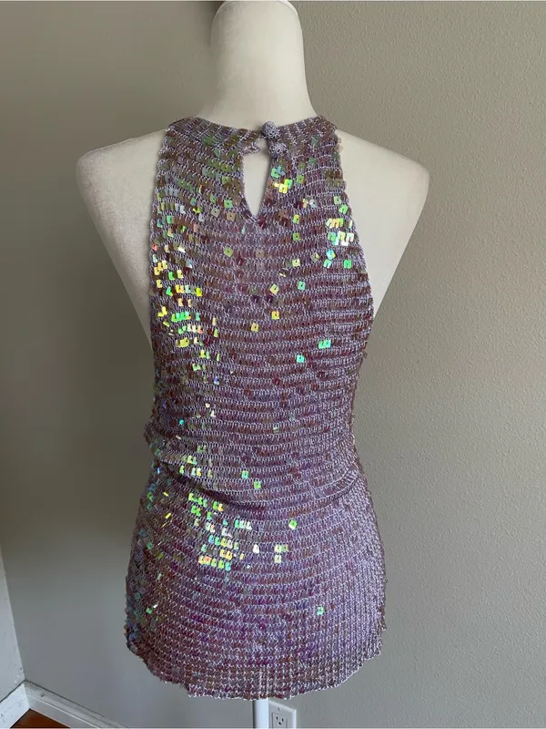 Sequined Lilac Crochet Halter Dress Top - Image 6