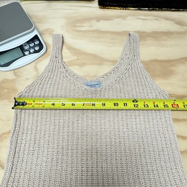 Cashmeren Women's Beige Knit Tank Top V-Neck Sleeveless Ribbed Minimalist Summer - Image 9
