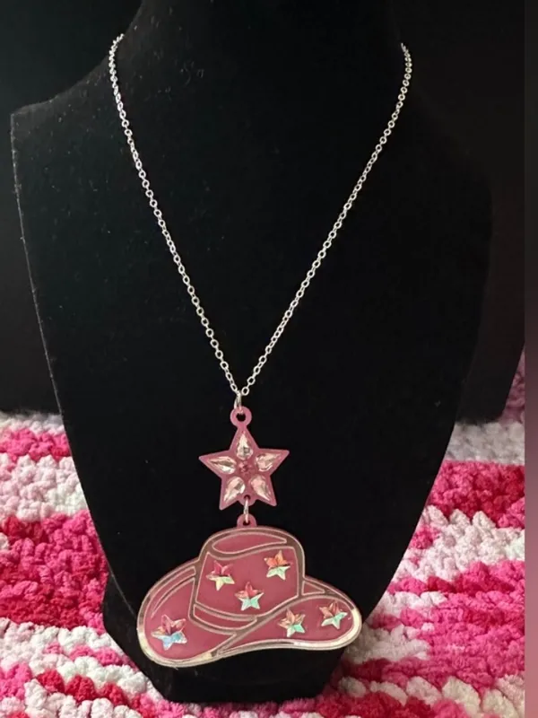 Y2K Aesthetic Pink Cowgirl Hat & Star Necklace, New in Package - Image 2