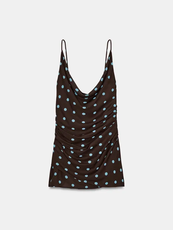 Zara Brown Mini Dress with Blue Polka Dots - Image 6