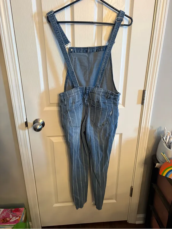 ALMOST FAMOUS Striped Blue Denim Overalls - Women's Jeans Overalls, M - Image 3