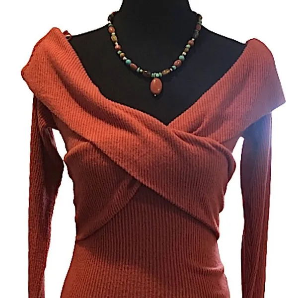 FREE PEOPLE Marley Off The Shoulder Cross Over Long Sleeve Ribbed Knit Sz Small - Image 13