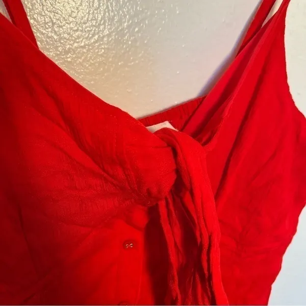 Japna Women's Size Medium Tank Top Red Faux Button Tie Front‎ Smocked 31027S - Image 5