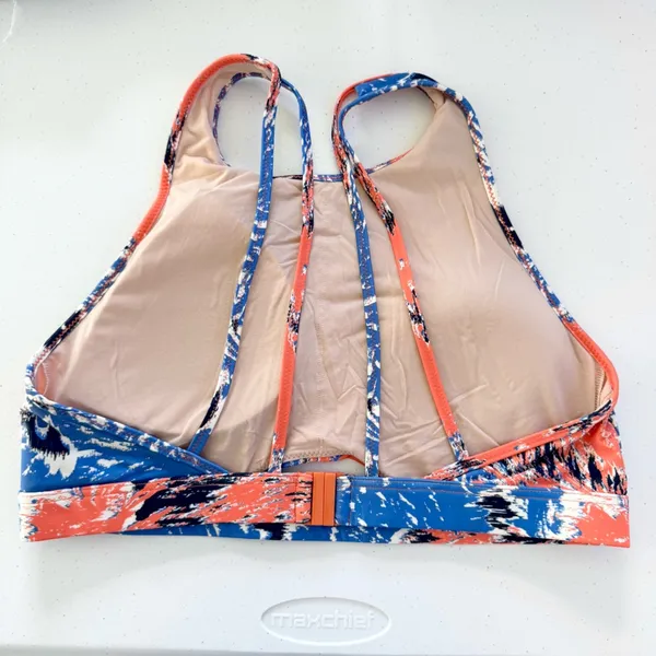 Like New - GYMSHARK High Neck Bikini Top Blue Orange Size LARGE Padded - Image 2