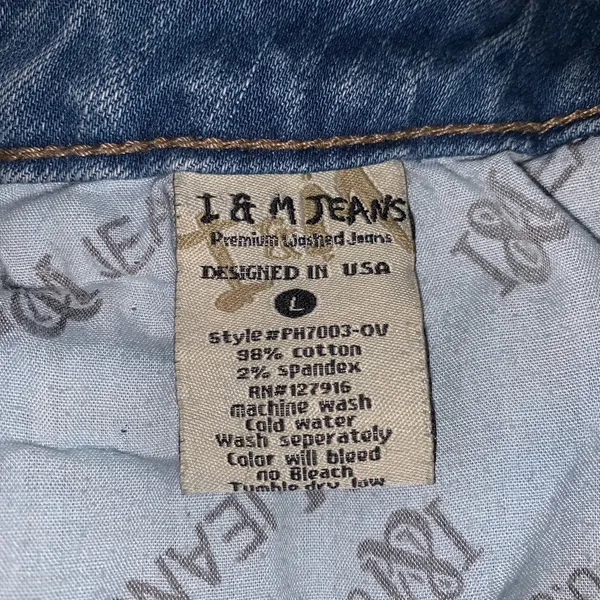 I & M Jeans short overalls bib distressed womens size L juniors stretchy - Image 4
