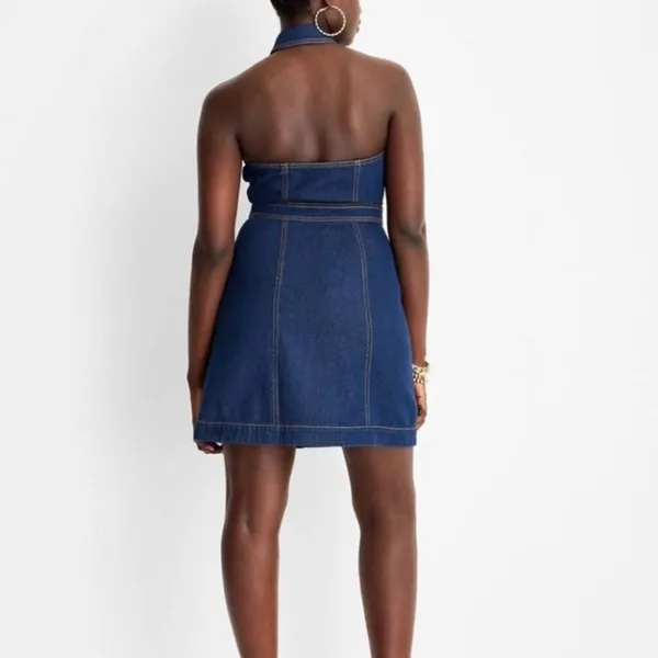 Future Collective dress Alani Noelle halter mini dark denim open back 2 NEW - Image 2