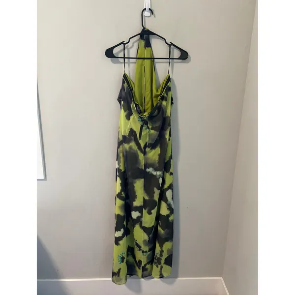 New Eloquii Halter Maxi Dress Chartreuse Black Watercolor Print Size 18 - Image 4