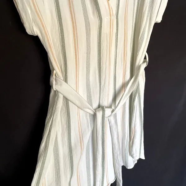 Mine green white orange striped beachy boho short sleeved sheath dress size‎ M - Image 4