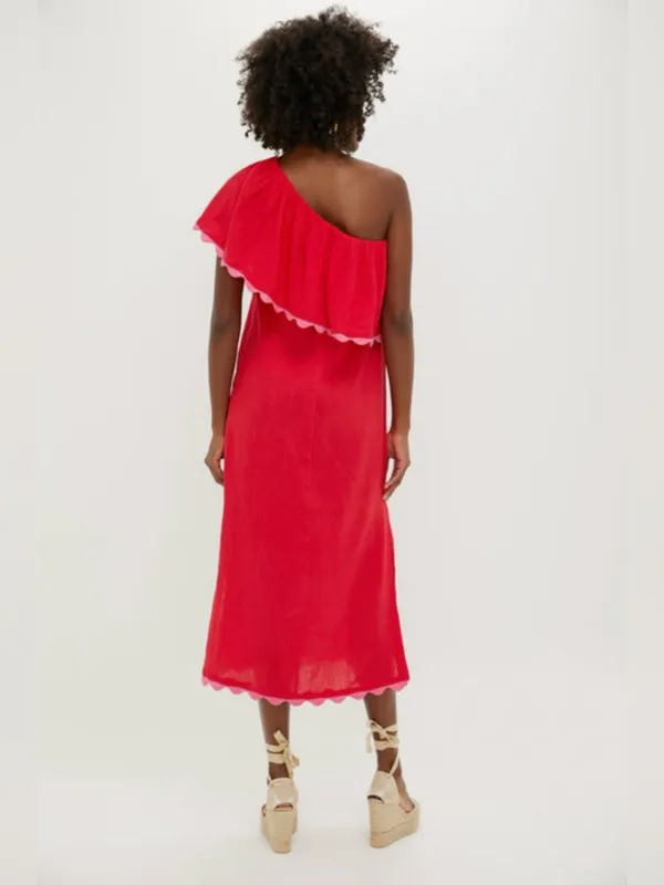 Tuckernuck Hibiscus Red Linen Amalfi Dress Size Large - Image 2