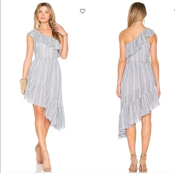 LoveShackFancy Pamela Midi Dress Asymmetrical One Shoulder Blue M - Image 2