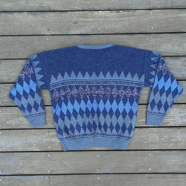 Vintage Purple/Blue Diamond Argyle Sweater Knitwear - Image 4