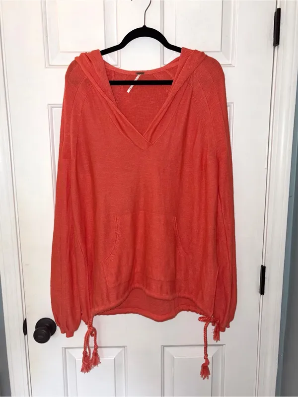 Free People Optimistic Linen Blend Hoodie Pullover Orange Sweater - Image 3