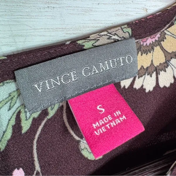 Vince Camuto Floral‎ Puff Sleeve Button Front Blouse Brown Pink Small Wildflower - Image 9