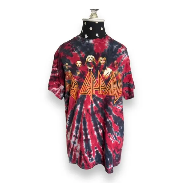Def Leppard Unisex Tee Sz Small Medium Red Blue‎ Tie Dye Band Tee - Image 2