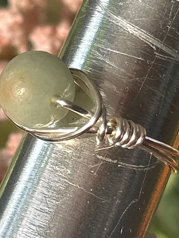 Handmade 💍 Handcrafted amazonite silver tone copper wire wrapped crystal ring size 7 - Image 3