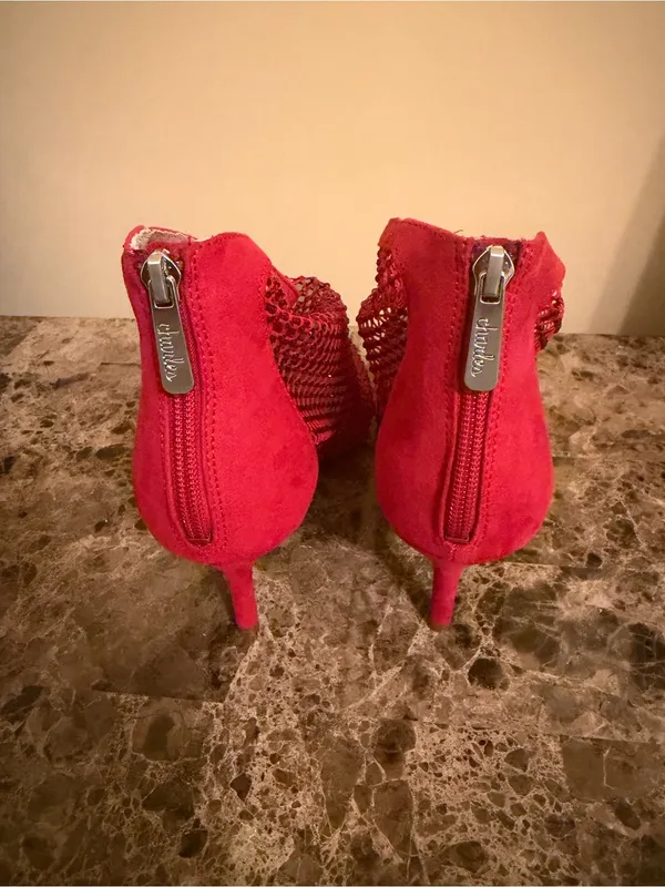 Charles By Charles David Red Mesh Sparkly Pointed Toe Ankle Boots - Image 6