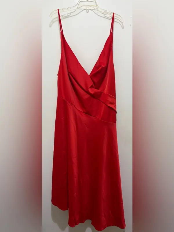 ASOS DESIGN Satin Cami Drape Midi Dress With Asymmetrical Hem Red Size 14 NWT - Image 2