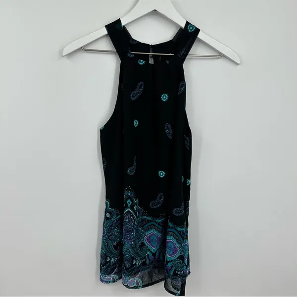 Vintage Y2K Black Paisley Embellished Halter Tank Top Size Small Whimsical Fairy - Image 6