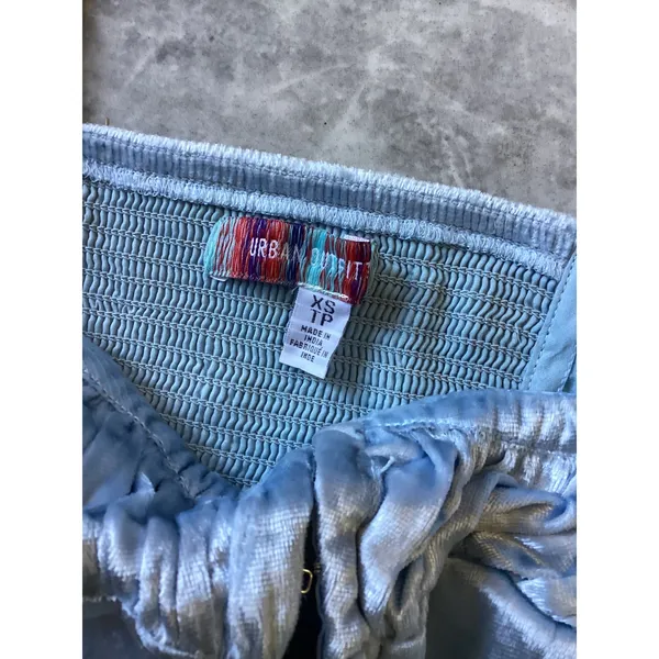 Urban Outfitters Light Blue Velvet Corset Top Sheer Balloon Sleeve XS - Image 4