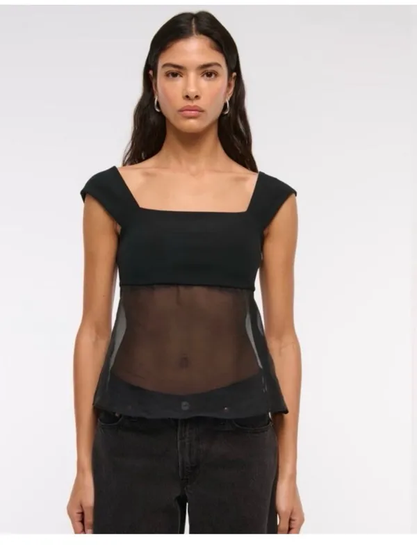 Abercrombie & Fitch Sheer Babydoll Cami Top Black Size XS - Image 5