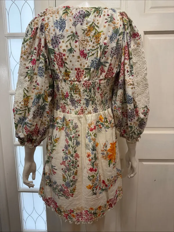 FARM Rio Delicate Forest Scarves Lace Intricate Mini Dress Viscose Blend SZ M 🌿 - Image 12